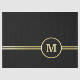 Papel De Seda Elegante oro Monograma personalizado sobre negro