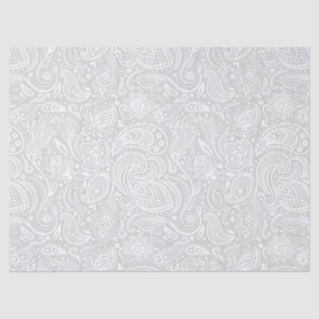 Papel De Seda Elegante paisaje floral blanco sobre fondo gris (Anverso)