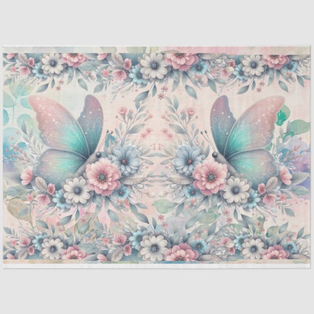 Papel De Seda Elegante pasto acuarela mariposa decorativa (Anverso)