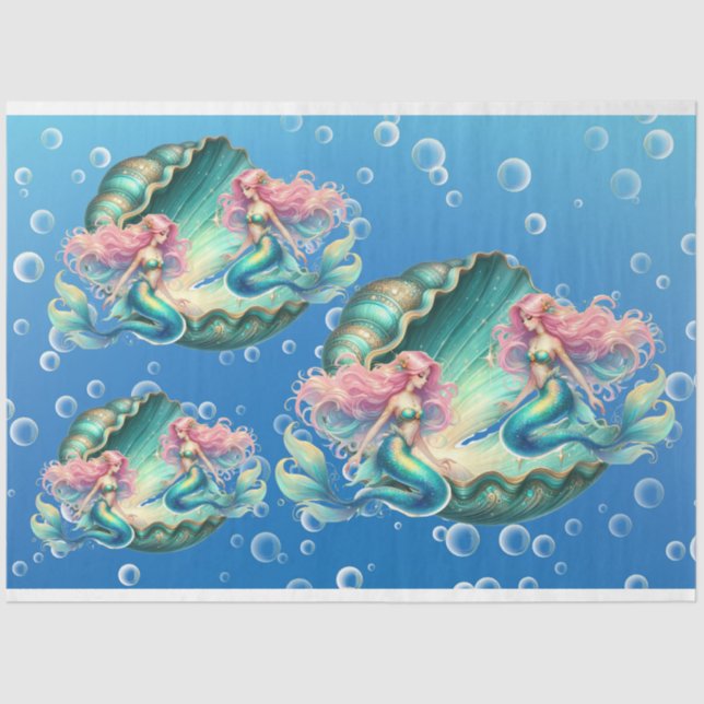 Papel De Seda Elegante pasto acuarela Mermaids Decoupage (Anverso)