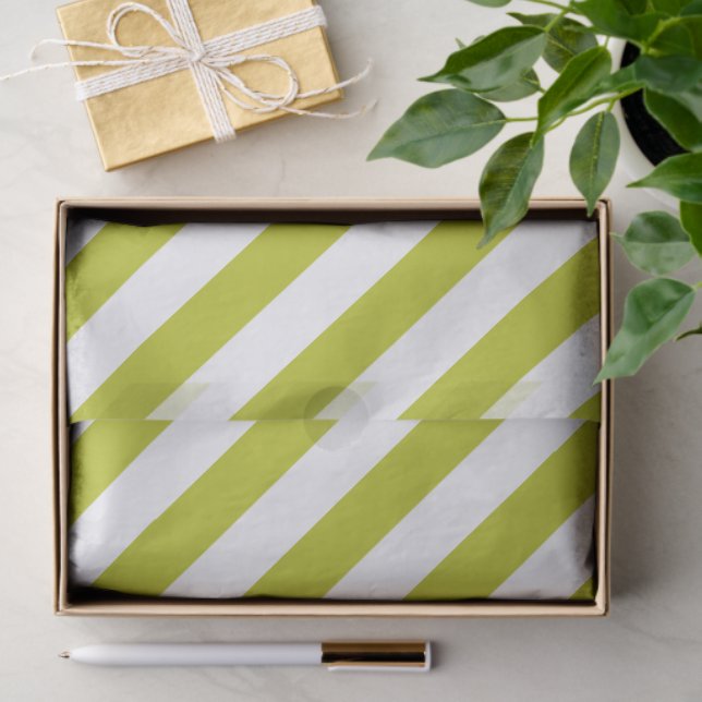 Papel De Seda Elegante patrón a rayas chartreuse y blanco (Regalo )