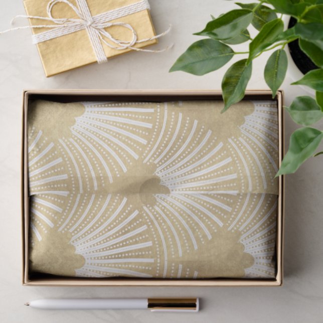 Papel De Seda Elegante patrón art-deco en oro y blanco (Regalo )