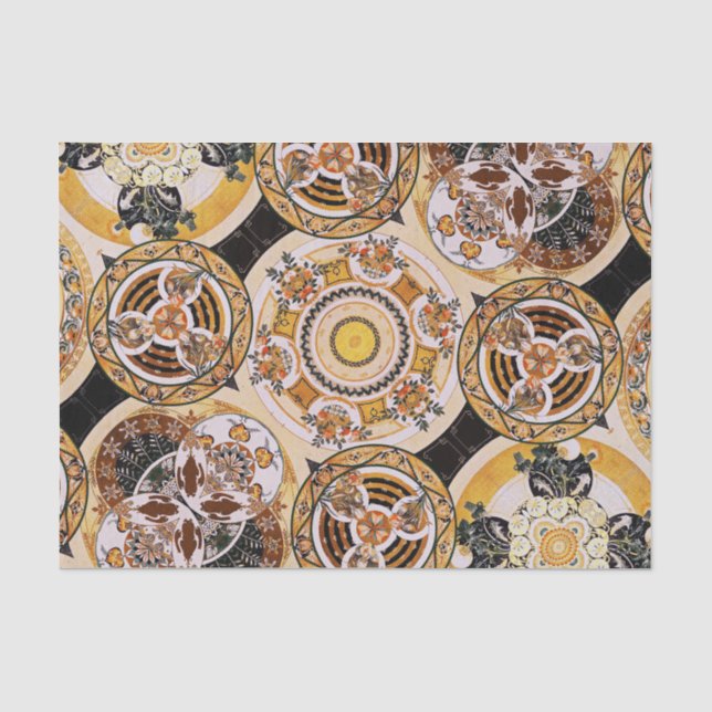 Papel De Seda Elegante Patrón Art Nouveau Gold Brown decorativo (Anverso)
