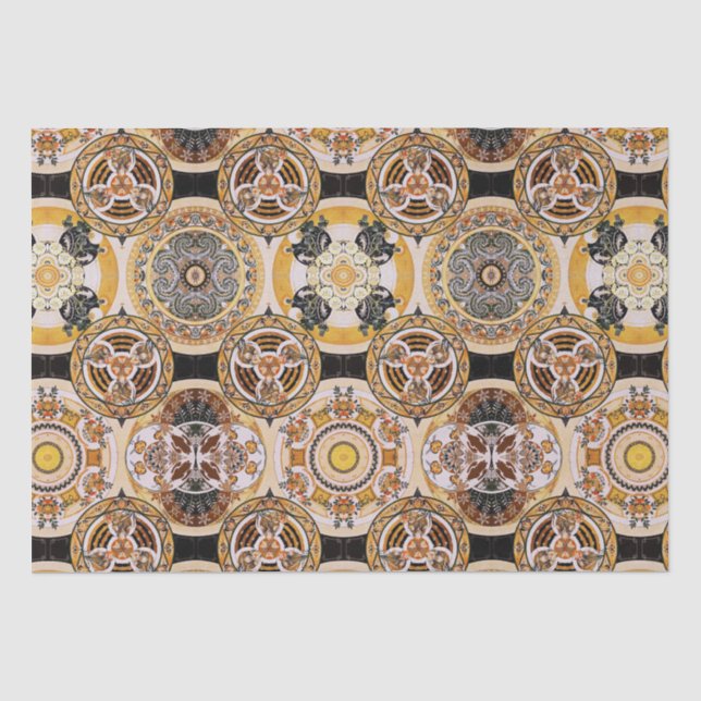 Papel De Seda Elegante Patrón Art Nouveau Gold Brown decorativo (Anverso)
