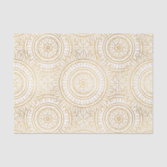 Papel De Seda Elegante patrón blanco de girasol dorado Mandala (Anverso)