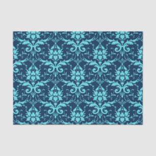 Papel De Seda Elegante patrón damasco turquesa azul oscuro vinta
