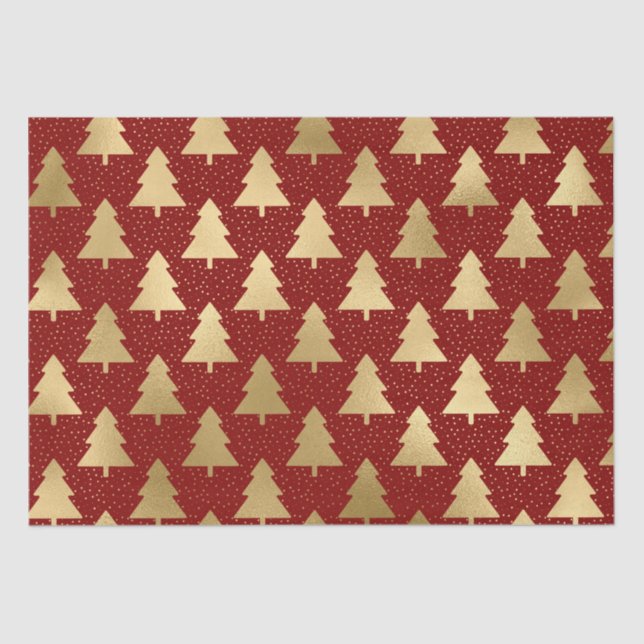 Papel De Seda Elegante patrón de árbol de navidad rojo y Relieve (Anverso)