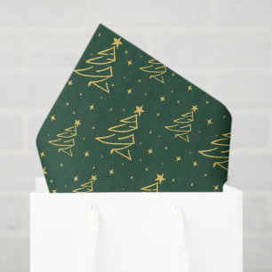 Papel De Seda Elegante patrón de árbol de Navidad verde dorado