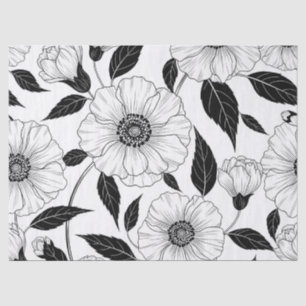Papel De Seda Elegante patrón de arte de línea floral en blanco 