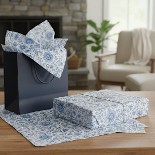 Papel De Seda Elegante patrón de arte floral azul delft holandés