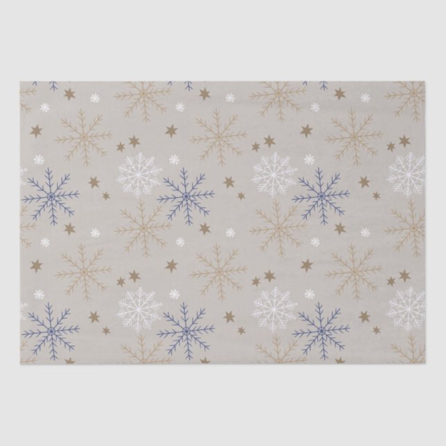 Papel De Seda Elegante Patrón de copo de nieve Beige (Anverso)
