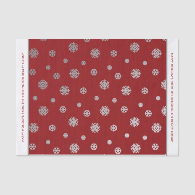 Papel De Seda Elegante patrón de copos de nieve rojos plateados  (Anverso)