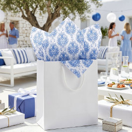 Papel De Seda Elegante patrón de damasco mediterráneo azul y bla