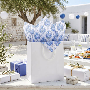 Papel De Seda Elegante patrón de damasco mediterráneo azul y bla