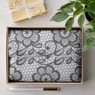 Papel De Seda Elegante patrón de encaje floral en blanco y negro