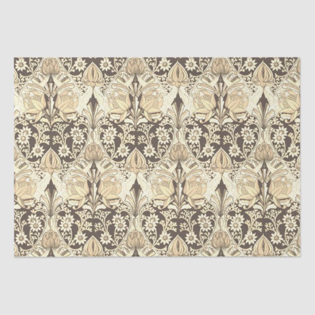 Papel De Seda Elegante patrón de flor marrón Art Nouveau (Anverso)