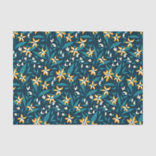 Papel De Seda Elegante patrón de flores amarillas en hojas verde