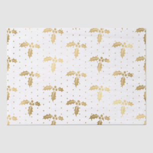 Papel De Seda Elegante patrón de hoja de Navidad en blanco y oro