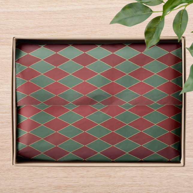 Papel De Seda Elegante patrón de lujo de Harlequin Verde Rojo (Subido por el creador)