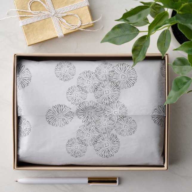Papel De Seda Elegante patrón de margaritas boho chic en blanco  (Regalo )