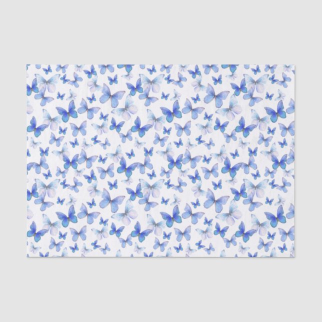 Papel De Seda Elegante patrón de mariposas azul oscuro  (Anverso)