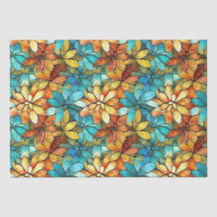 Papel De Seda Elegante patrón de mosaico de flores verdes y amar