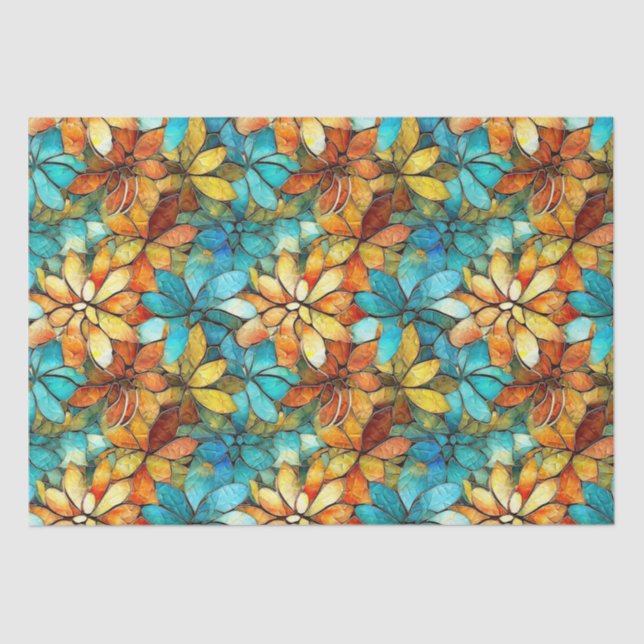 Papel De Seda Elegante patrón de mosaico de flores verdes y amar (Anverso)