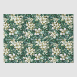Papel De Seda Elegante patrón de mosaico de flores verdes y crem