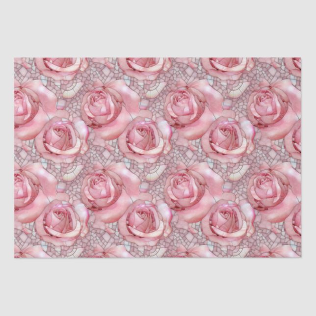 Papel De Seda Elegante Patrón de Mosaico Rosa Rosado Cumpleaños (Anverso)