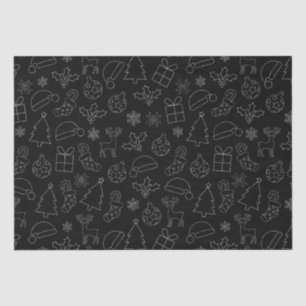 Papel De Seda Elegante patrón de Navidad con brillo negro y plat