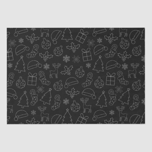 Papel De Seda Elegante patrón de Navidad con brillo negro y plat (Anverso)