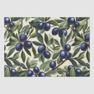 Papel De Seda Elegante patrón de rama de olivo con aceitunas azu