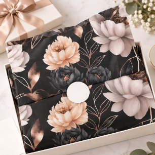 Papel De Seda Elegante patrón de rosas florales negras con hojas