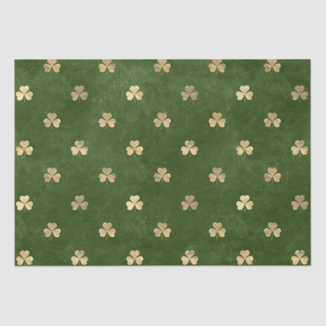 Papel De Seda Elegante patrón de Shamrock verde y dorado (Anverso)
