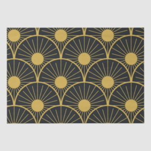 Papel De Seda Elegante patrón de sol Art Deco en oro sobre negro