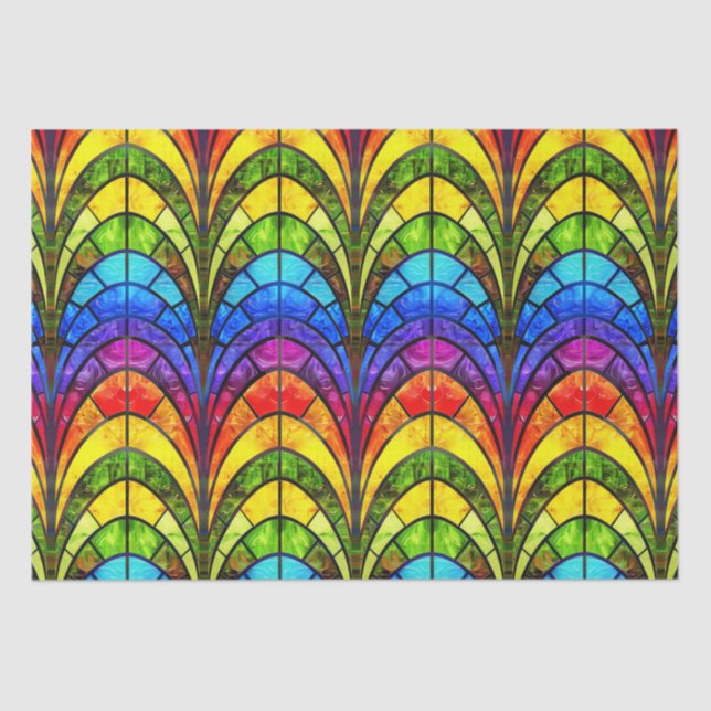 Papel De Seda Elegante patrón de vidrio emplomado con arcoíris (Anverso)