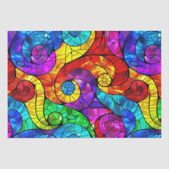 Papel De Seda Elegante patrón de vidrio manchado de arcoiris (Anverso)