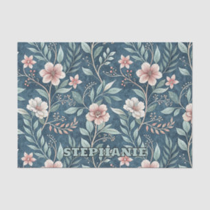 Papel De Seda Elegante patrón floral con flores rosadas y crema