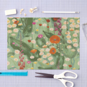 Papel De Seda Elegante patrón floral de acuarela de flores silve