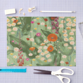 Papel De Seda Elegante patrón floral de acuarela de flores silve