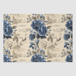 Papel De Seda Elegante patrón floral de crema azul
