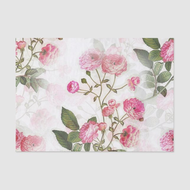 Papel De Seda Elegante patrón floral de flores rosadas (Anverso)