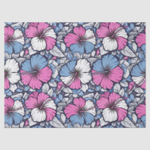Papel De Seda Elegante patrón floral de hibisco azul (12)