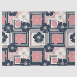 Papel De Seda Elegante patrón floral de hibisco azul (9)