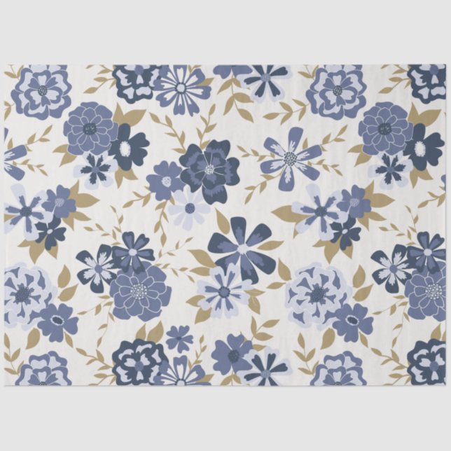 Papel De Seda Elegante patrón floral de la vina azul (Anverso)