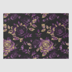 Papel De Seda Elegante patrón floral de rosa púrpura y dorado