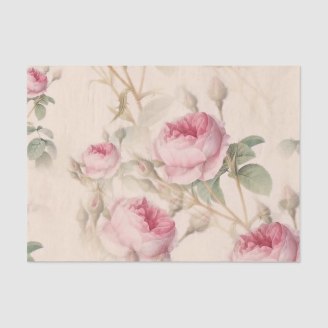 Papel De Seda Elegante patrón floral de rosas rosadas (Anverso)