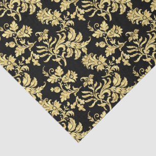 Papel De Seda Elegante patrón floral gótico en negro y dorado