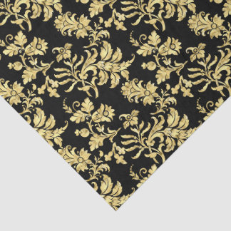 Papel De Seda Elegante patrón floral gótico en negro y dorado