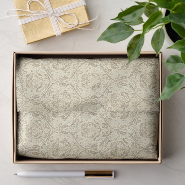 Papel De Seda Elegante patrón floral Sepia Tan (Regalo )
